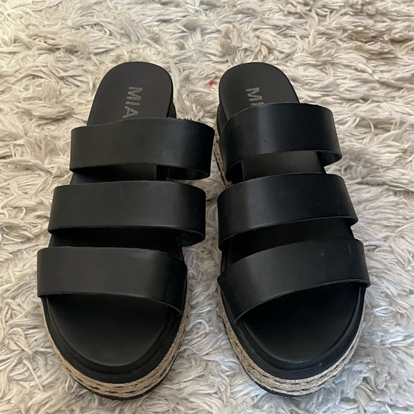 MIA Women’s Black Strappy Platform Sandals with Jute Detailing Size 8.5 - Picture 6 of 10